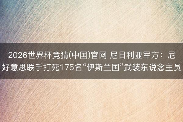 2026世界杯竞猜(中国)官网 尼日利亚军方:尼好意思联手打死175名“伊斯兰国”武装东说念主员