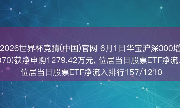 2026世界杯竞猜(中国)官网 6月1日华宝沪深300增强战略ETF(562070)获净申购1279.42万元， 位居当日股票ETF净流入排行157/1210