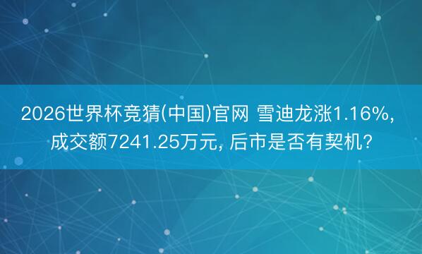 2026世界杯竞猜(中国)官网 雪迪龙涨1.16%， 成交额7241.25万元， 后市是否有契机?