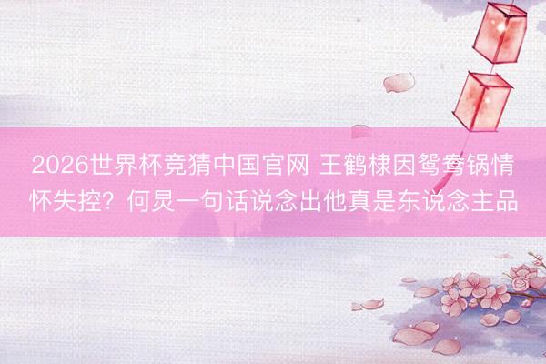 2026世界杯竞猜中国官网 王鹤棣因鸳鸯锅情怀失控？何炅一句话说念出他真是东说念主品