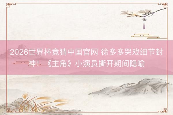 2026世界杯竞猜中国官网 徐多多哭戏细节封神！《主角》小演员撕开期间隐喻